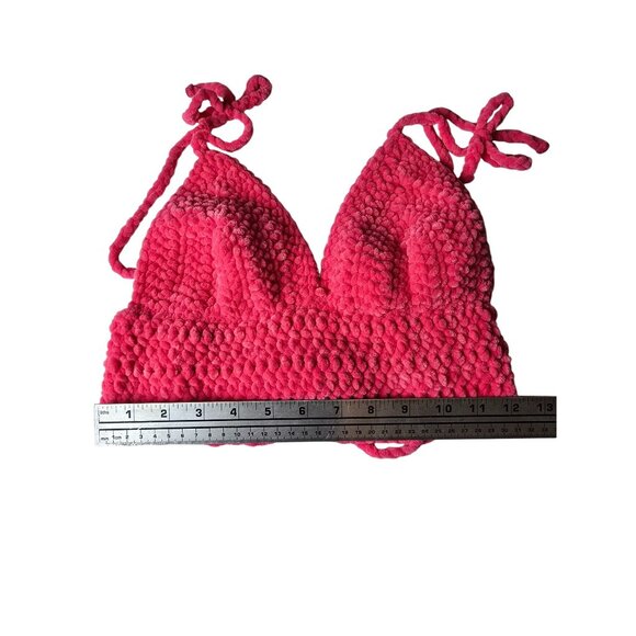 Handmade Crochet Bikini Top With Adjustable Tie Straps & Soft Textured Pattern I - Picture 5 of 6